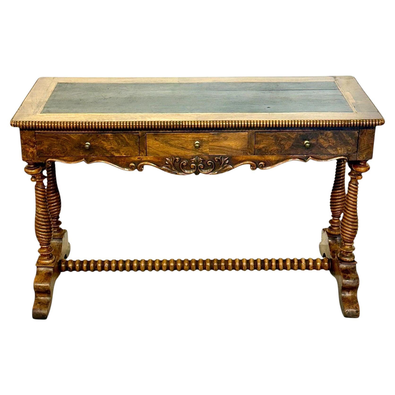 19th Century French Walnut Writing Table with Barley Twist Legs | 1stDibs