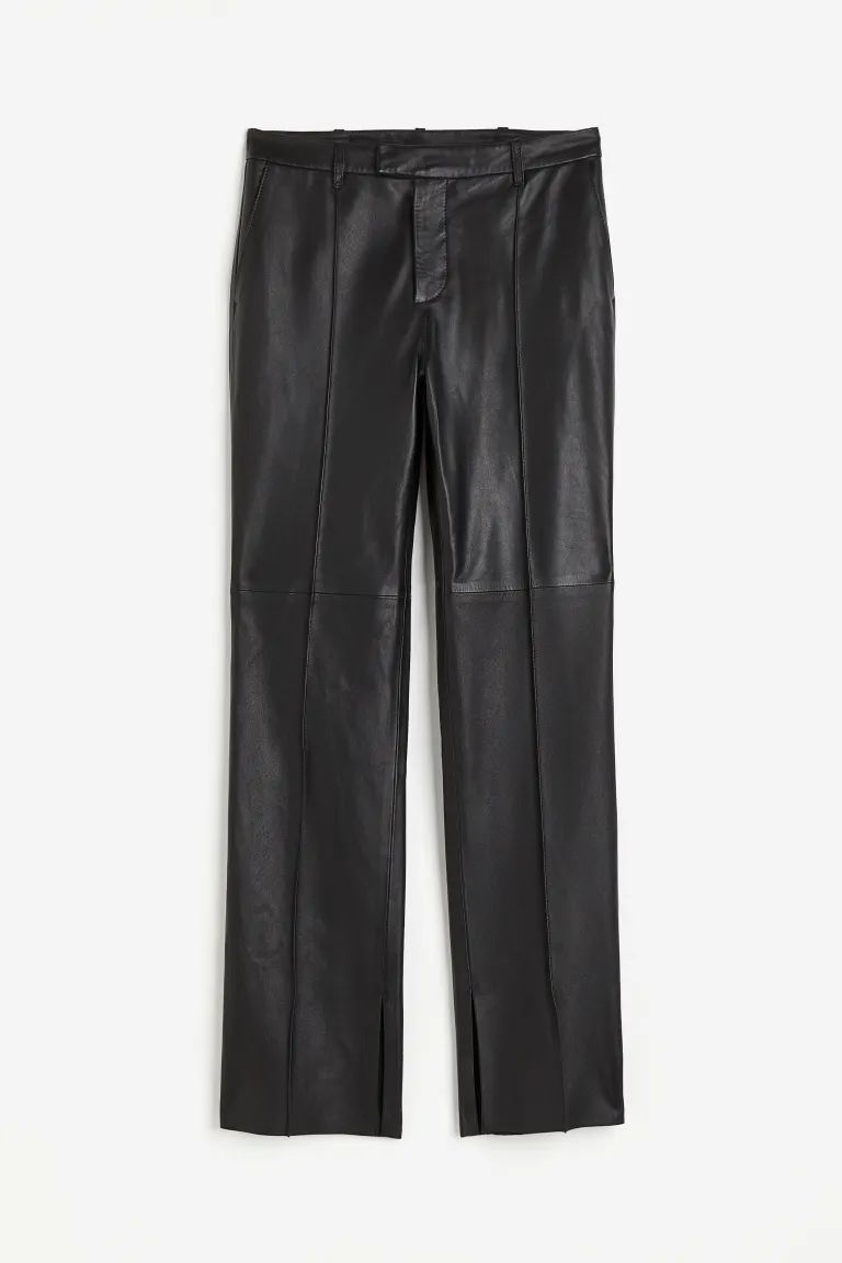 Slit-hem leather trousers - Black - Ladies | H&M GB | H&M (UK, MY, IN, SG, PH, TW, HK)