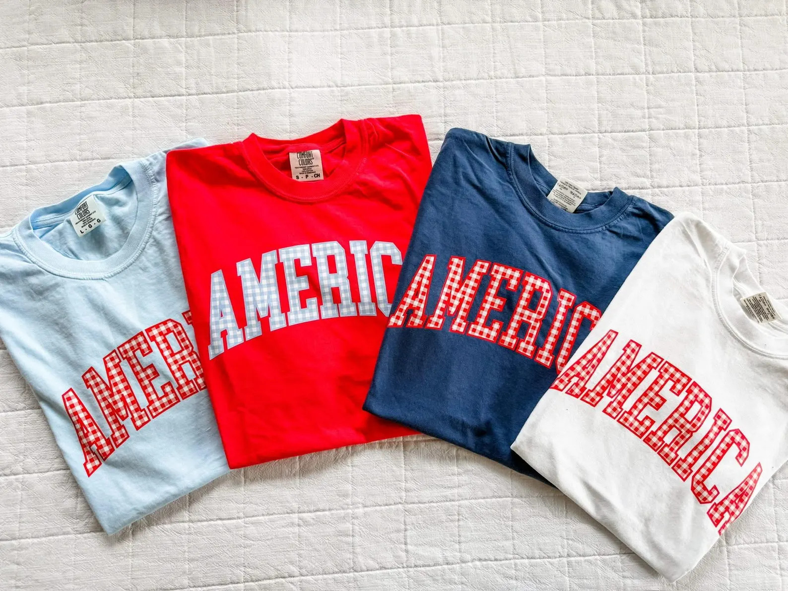 AMERICA Gingham Tee - Red White & Blue Patriotic Comfort Colors Shirt | Little Mama Shirt Shop | ... | Etsy (Global)