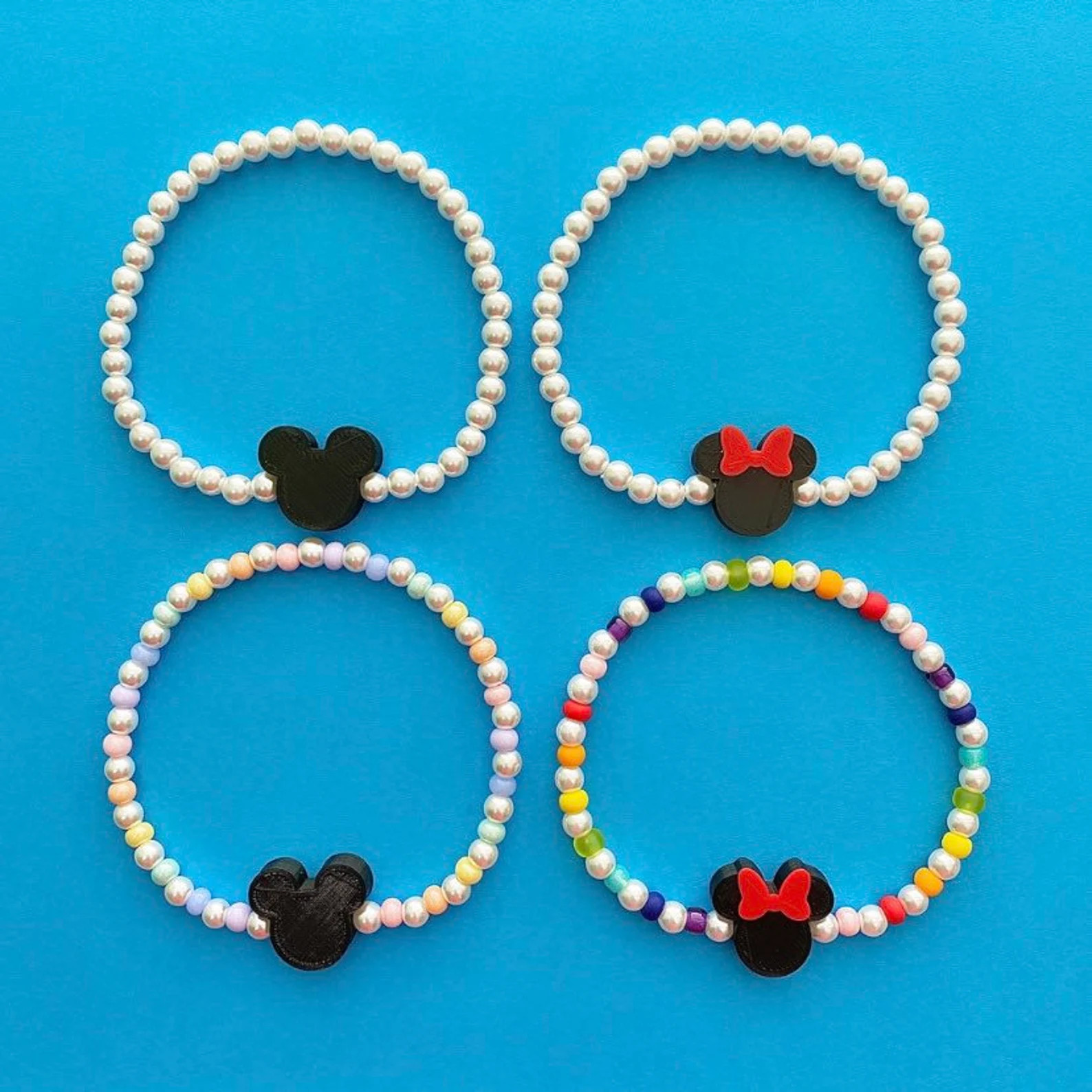 Mickey and Minnie Mouse Pearl Beaded Bracelets | Etsy (Global)