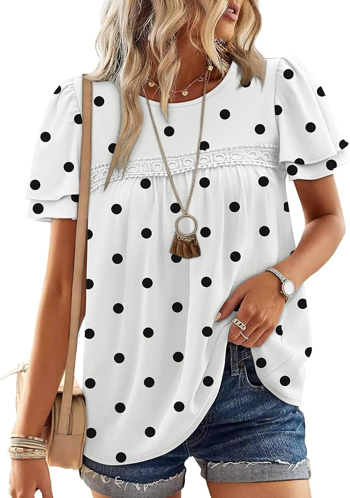 OFEEFAN Blouses for Women Dressy Casual Peplum Babydoll Tops Ruffle Short Sleeve Shirts Plus Size... | Amazon (US)
