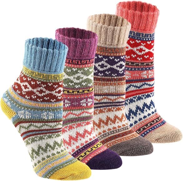 Wool Cozy Crazy Novelty Socks - KEAZA WZ02 Thick Cotton Vintage Women Sock 4pack | Amazon (US)