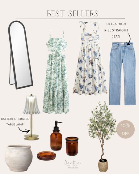 Best Sellers 
Textured cutout maxi dress / ultra high rise ankle straight Jean / tie strap maxi dress / solid amber apothecary glass bath collection / ceramic rustic artisan planter / arch floor mirror / artificial police tree / battery operated table lamp 

#LTKsalealert #LTKhome