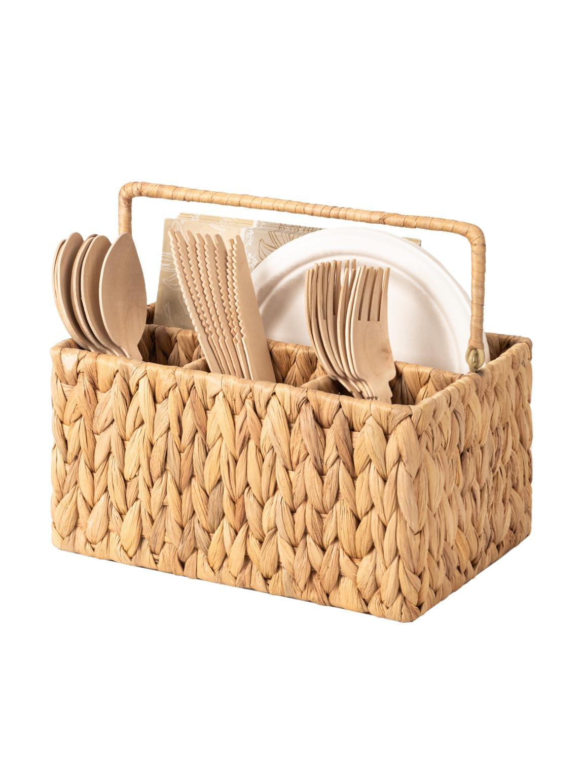 StorageWorks Hand-Woven Wicker Silverware Organizer - Water Hyacinth Cutlery Holder for Counterto... | Amazon (US)