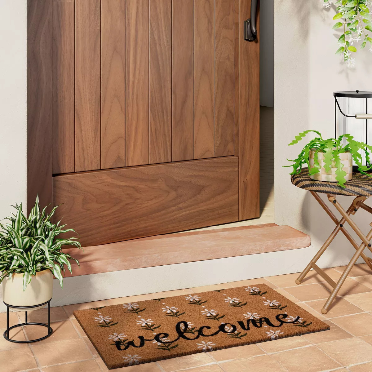 1'6"x2'6" Pinwheel Flower Block Print Welcome Doormat Brown - Threshold™ | Target