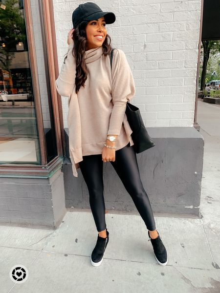 Fall Inspo from last year! A go to is a tan/beige oversized turtleneck/tunic top, shiny black leggings and black wedge sneakers 🍁🍂

#LTKstyletip #LTKSeasonal #LTKunder100