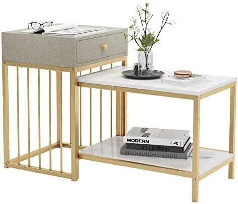 DlandHome Nesting Table, 2 Set Nesting End Tables, 2 in 1 Nesting Coffee Tables for Living Room, ... | Amazon (US)