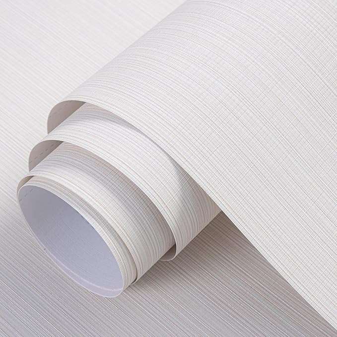 FUKU MON Grasscloth Peel and Stick Wallpaper 20.8"x394" White Thick Fabric Linen Classic Faux Gra... | Amazon (US)