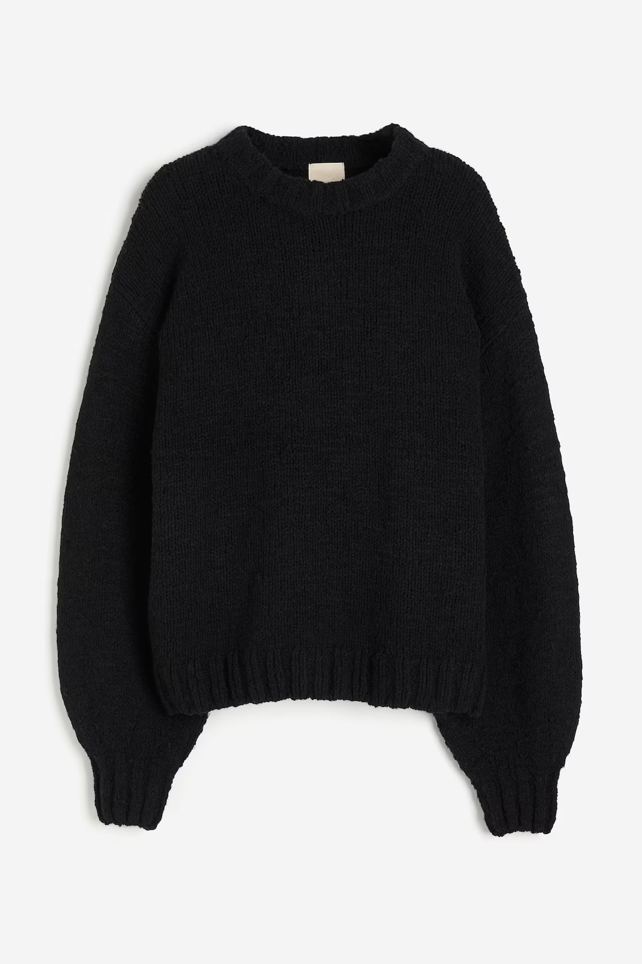 Wool-blend jumper - Round neck - Extra long sleeve - Black - Ladies | H&M GB | H&M (UK, MY, IN, SG, PH, TW, HK)
