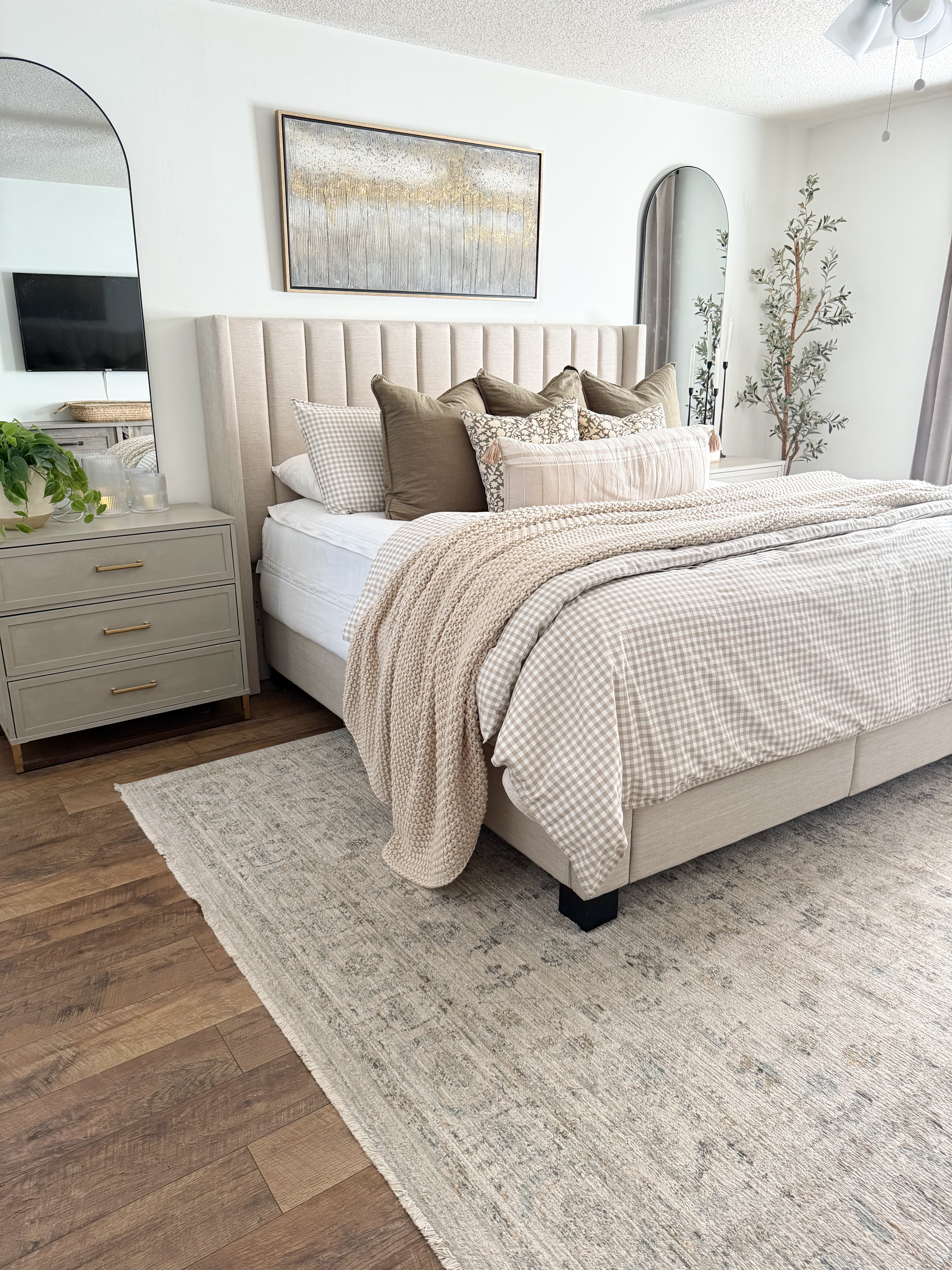 Cozy primary bedroom 
Simple with neutrals and olive green accents 

#LTKSeasonal #LTKStyleTip #LTKHome