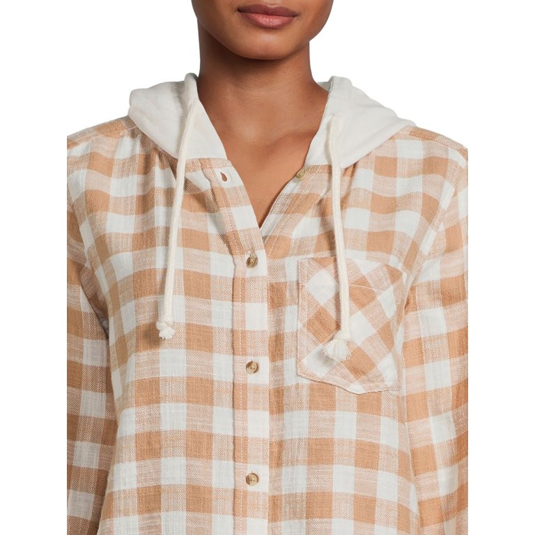 Time and Tru Women's Button Down Hooded Flannel Shirt, Sizes XS-3XL | Walmart (US)