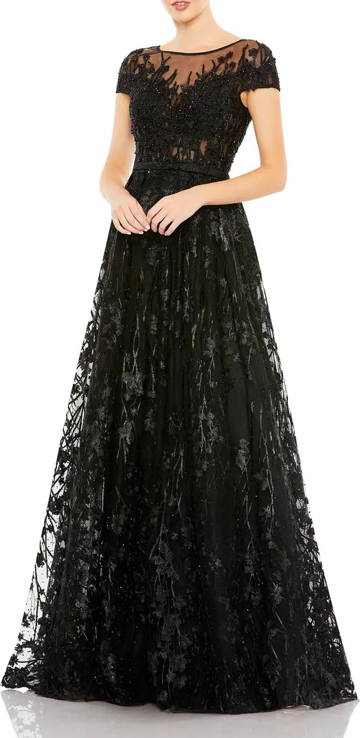 Sequin Floral Cap Sleeve Ballgown | Nordstrom