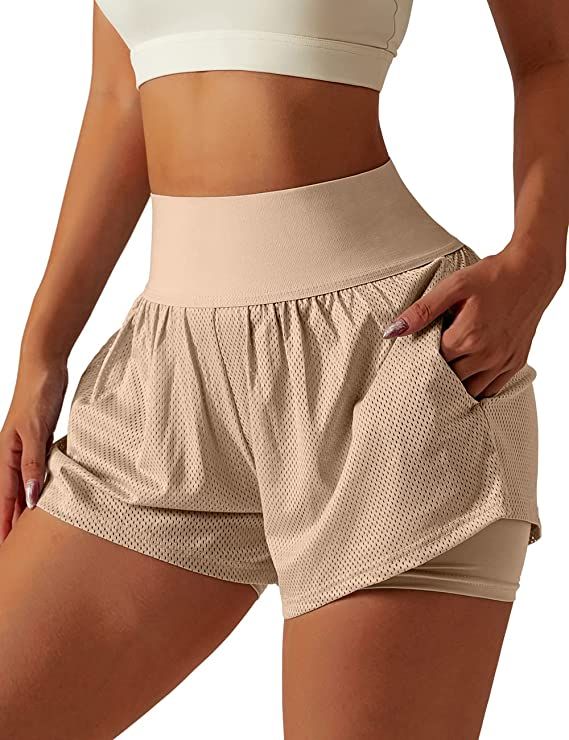 QINSEN Women High Waisted Running Shorts for Women Workout Sport Athletic Shorts Flowy Mesh Pants... | Amazon (US)