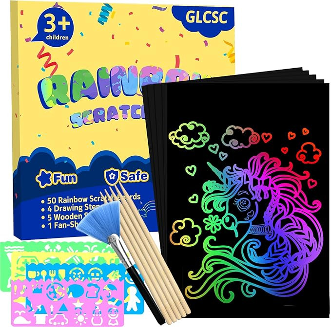 60 Pcs Scratch Art for Kids, Rainbow Scratch Paper, Black Magic Scratch Off Craft Set for 3 4 5 6... | Amazon (US)