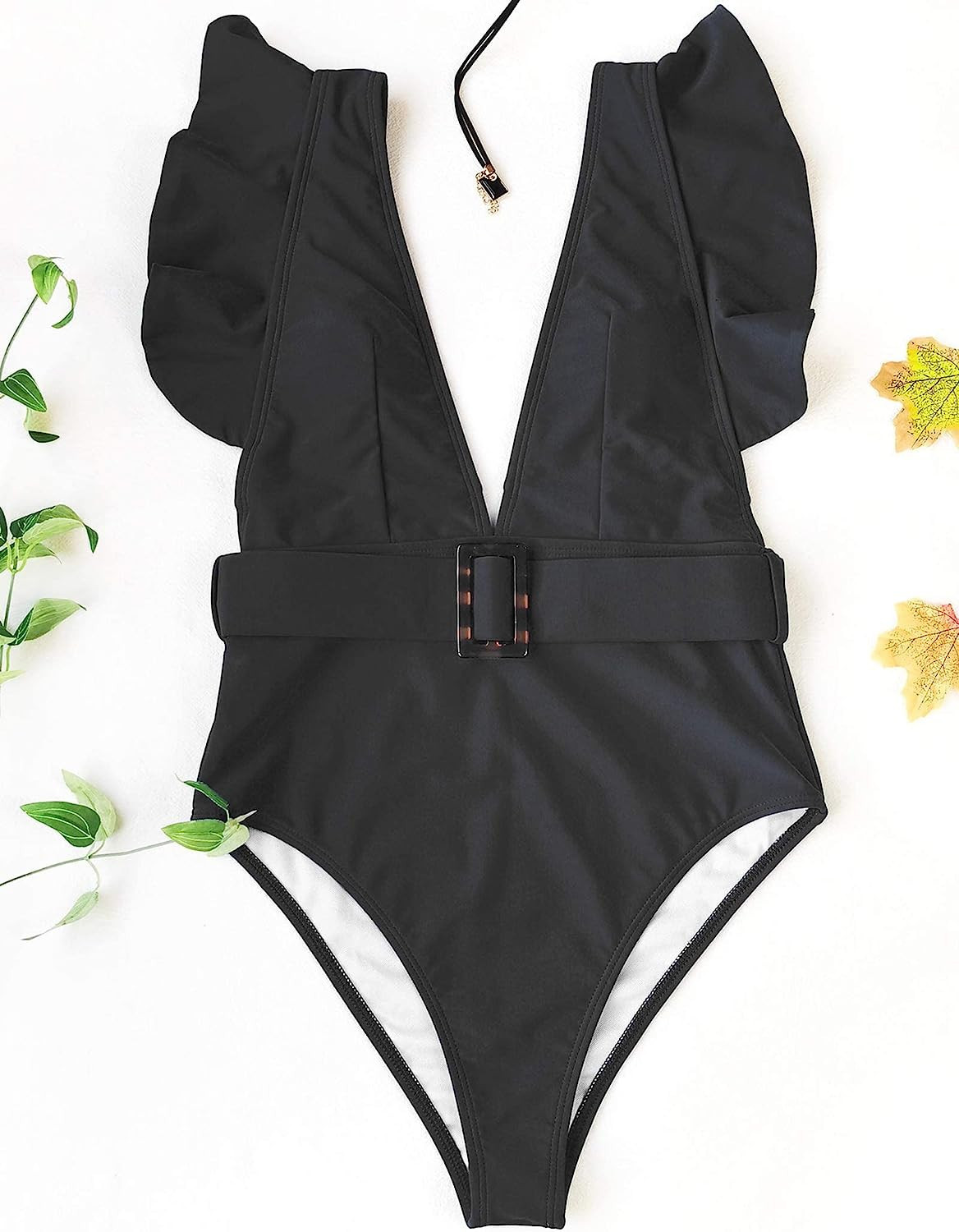 Avanova Women's One Piece Swimsuit Ruffle Deep V Neck Strappy Swimwear Bathing Suits | Amazon (US)