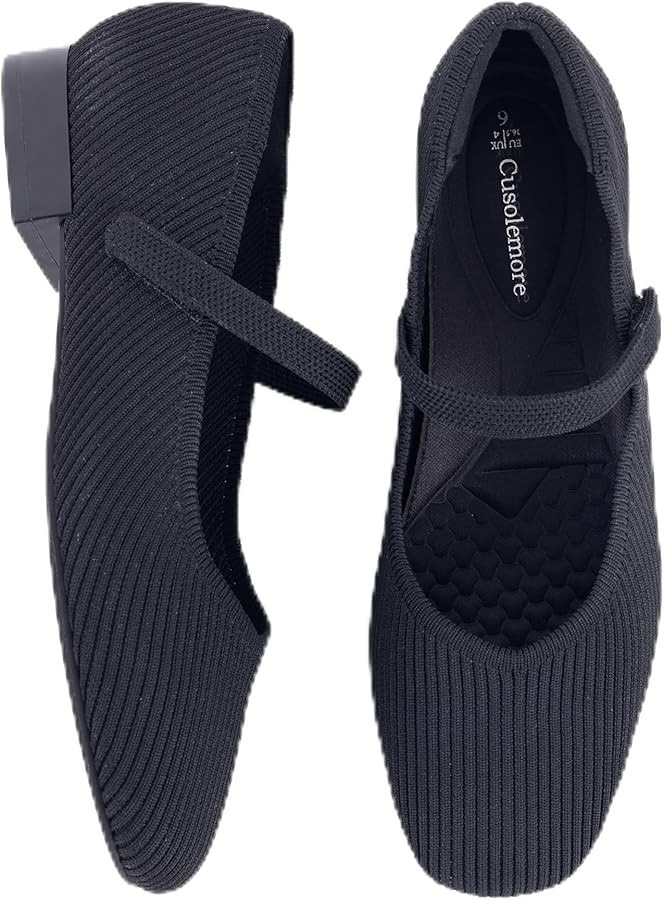 Women's Mary Jane Flats with Arch Support, Square Toe Ballet Flats, Comfortable Knit Dress Shoe | Amazon (US)