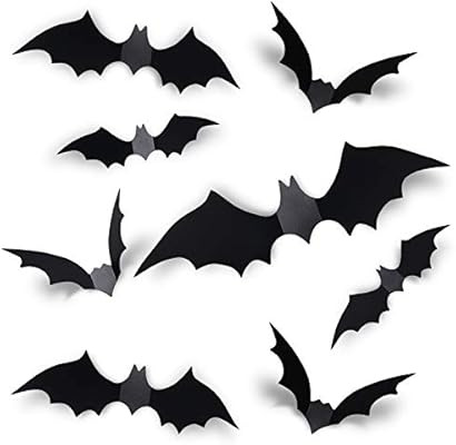 Coogam 60PCS Halloween 3D Bats Decoration 2020 Upgraded, 4 Different Sizes Realistic PVC Scary Bl... | Amazon (US)
