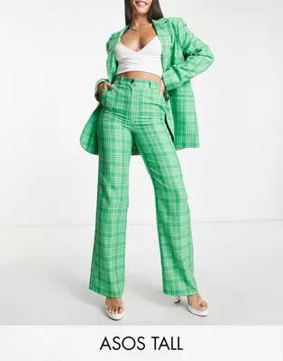 ASOS DESIGN Tall straight ankle suit pants in green check | ASOS | ASOS (Global)
