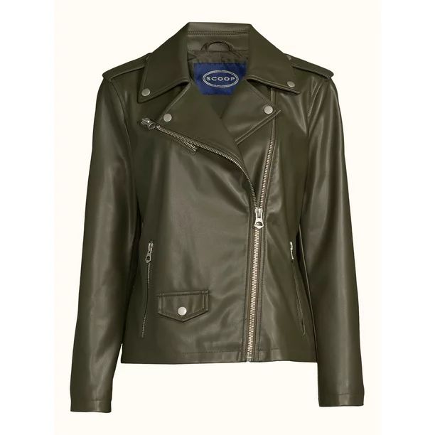 Scoop Women's Faux Leather Moto Jacket - Walmart.com | Walmart (US)