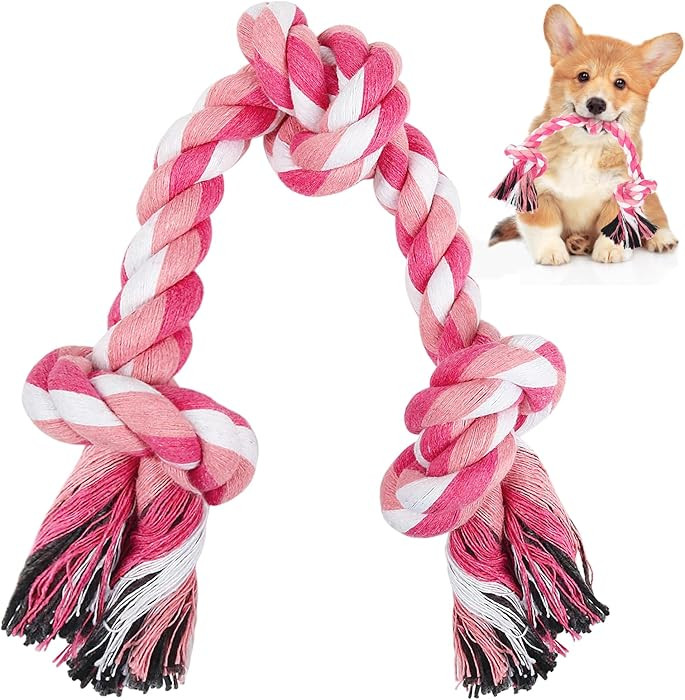 SZEE Dog Rope Toy, 14 in 3 Knots Chew Rope for Small Medium Dogs, Natural Cotton Pull Toy for Tug... | Amazon (US)