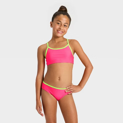 Girls' Sleeveless Colorblock Two Piece Swimwear Set - Cat & Jack™ Pink | Target