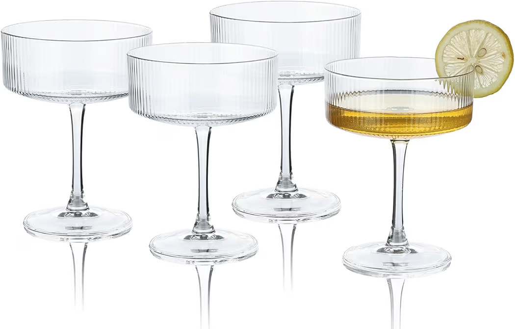 Martini Glasses set of 4, 10 oz Ribbed Coupe Glasses Champagne Coupe Glasses Set for Wine，Marga... | Amazon (US)