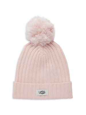 UGG ​Kid’s Wool Blend &amp; Faux Fur Pom Beanie on SALE | Saks OFF 5TH | Saks Fifth Avenue OFF 5TH
