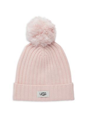 UGG ​Kid&#8217;s Wool Blend &amp; Faux Fur Pom Beanie on SALE | Saks OFF 5TH | Saks Fifth Avenue OFF 5TH