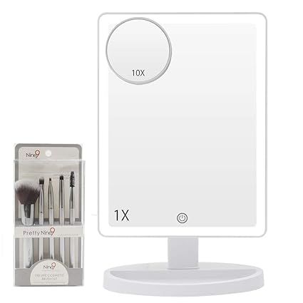 Large Lighted Vanity Makeup Mirror with Makeup Brush Set-3 Color Lighting Modes Light Up Mirror w... | Amazon (US)