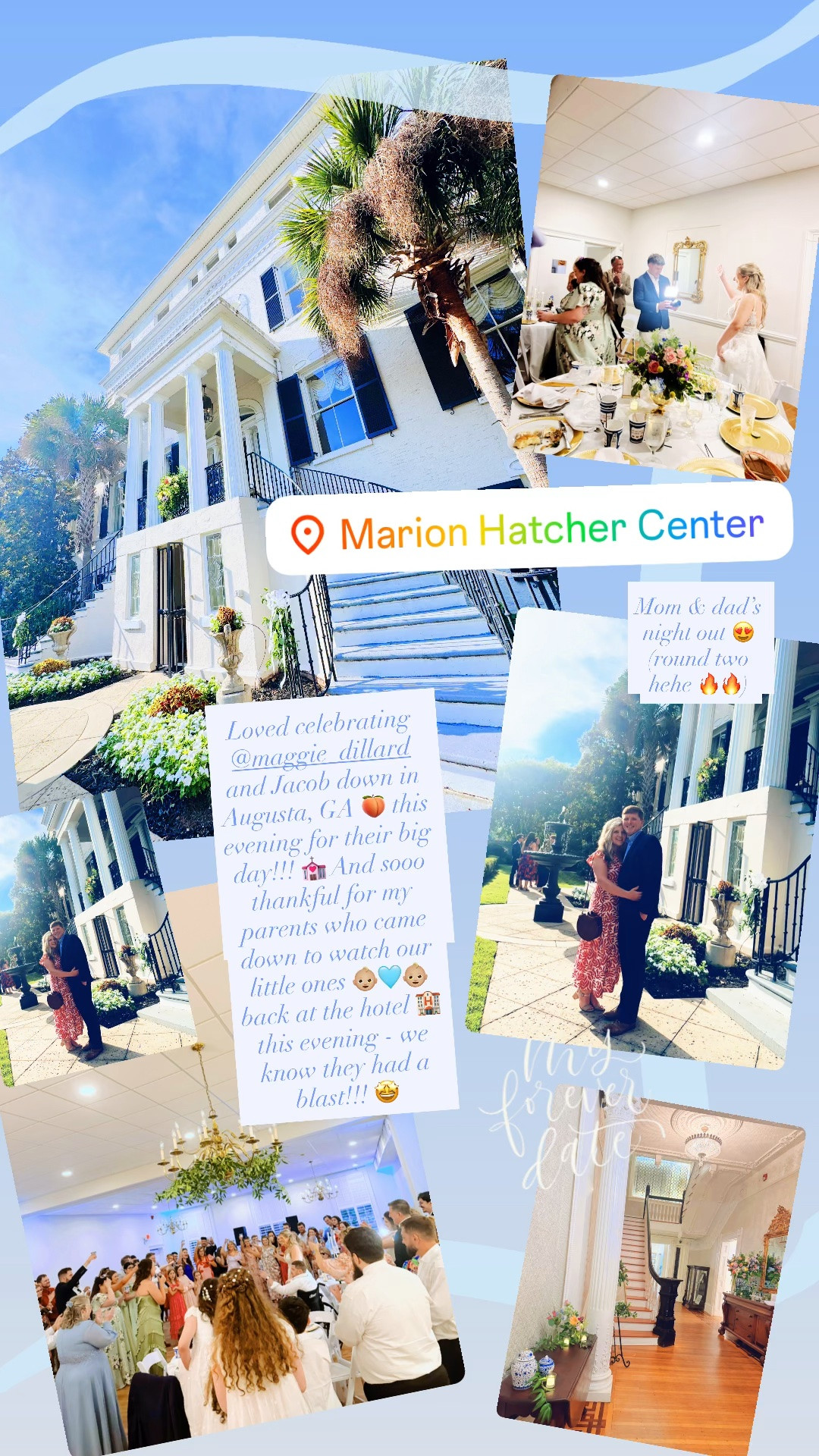 Loved celebrating @maggie_dillard and Jacob down in Augusta, GA 🍑 this evening for their big day!!! 💒 And sooo thankful for my parents who came down to watch our little ones 👶🏼🩵👶🏼  back at the hotel 🏨 this evening - we know they had a blast!!! 🤩