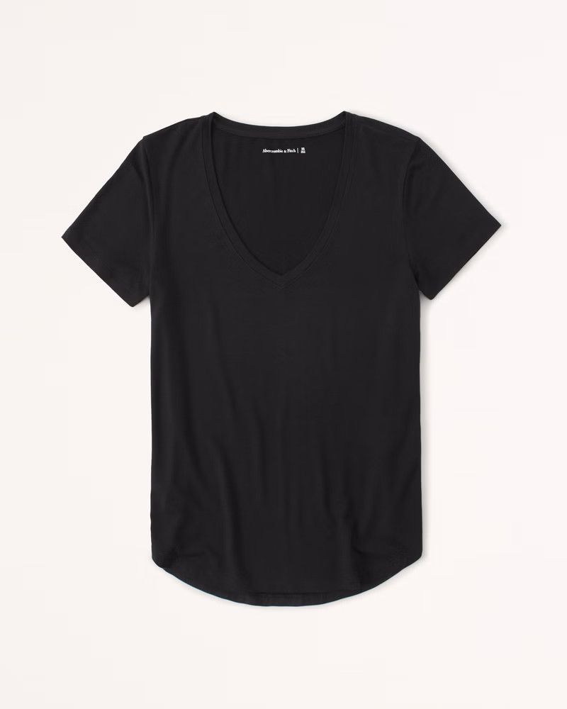 Drapey V-Neck Tee Black Tee Black Top Tops Summer Top Outfits Beach Outfit Budget Fashion | Abercrombie & Fitch (US)