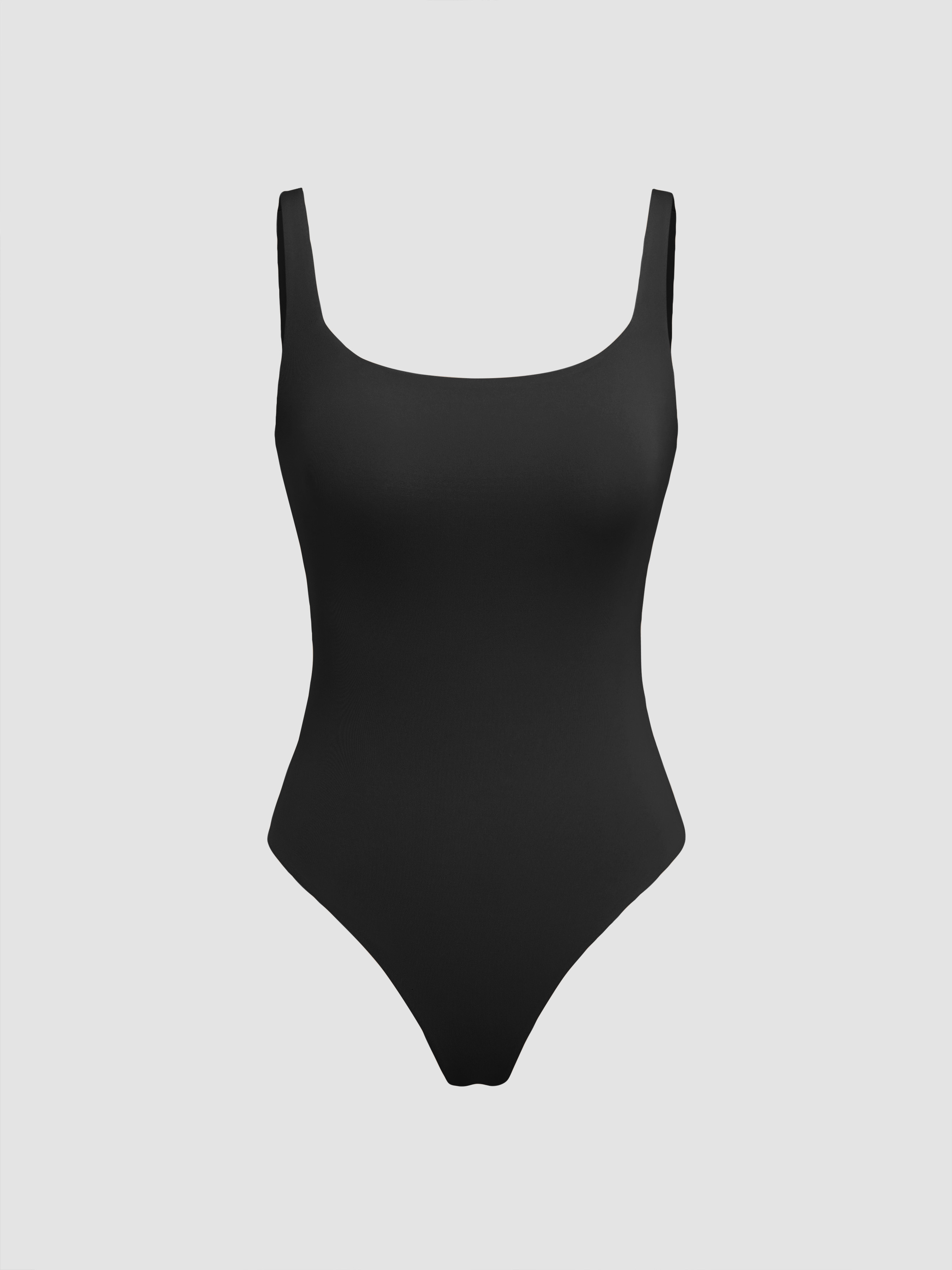 Knit Fabric Second Skin Double Layered U-neckline Solid Bodysuit | Cider