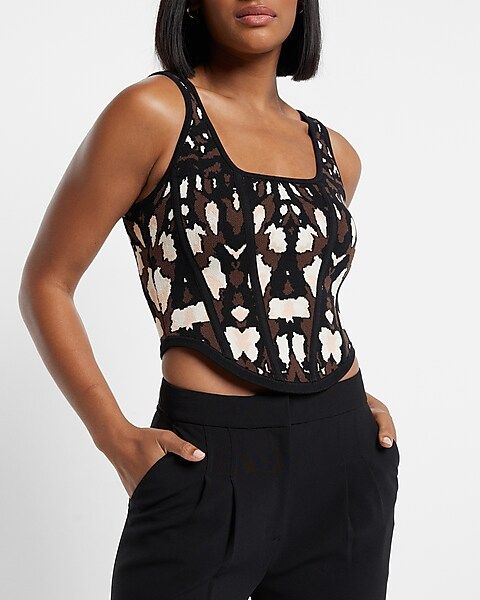 Body Contour Abstract Print Corset Cropped Sweater Tank | Express