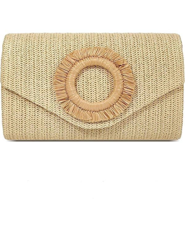 Straw Clutch Purse for Women,Summer Beach Bag,Envelope Evening Clutch Handbags for Formal Party W... | Amazon (US)