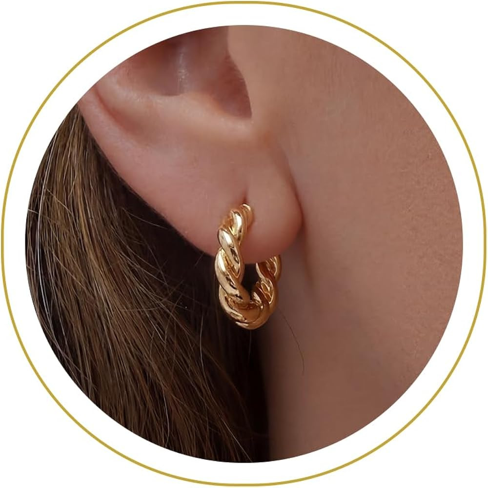 Chunky Gold Hoop Earrings for Women, 14k Gold Plated Thick Triple Hoop Earrings Hypoallergenic Tr... | Amazon (US)