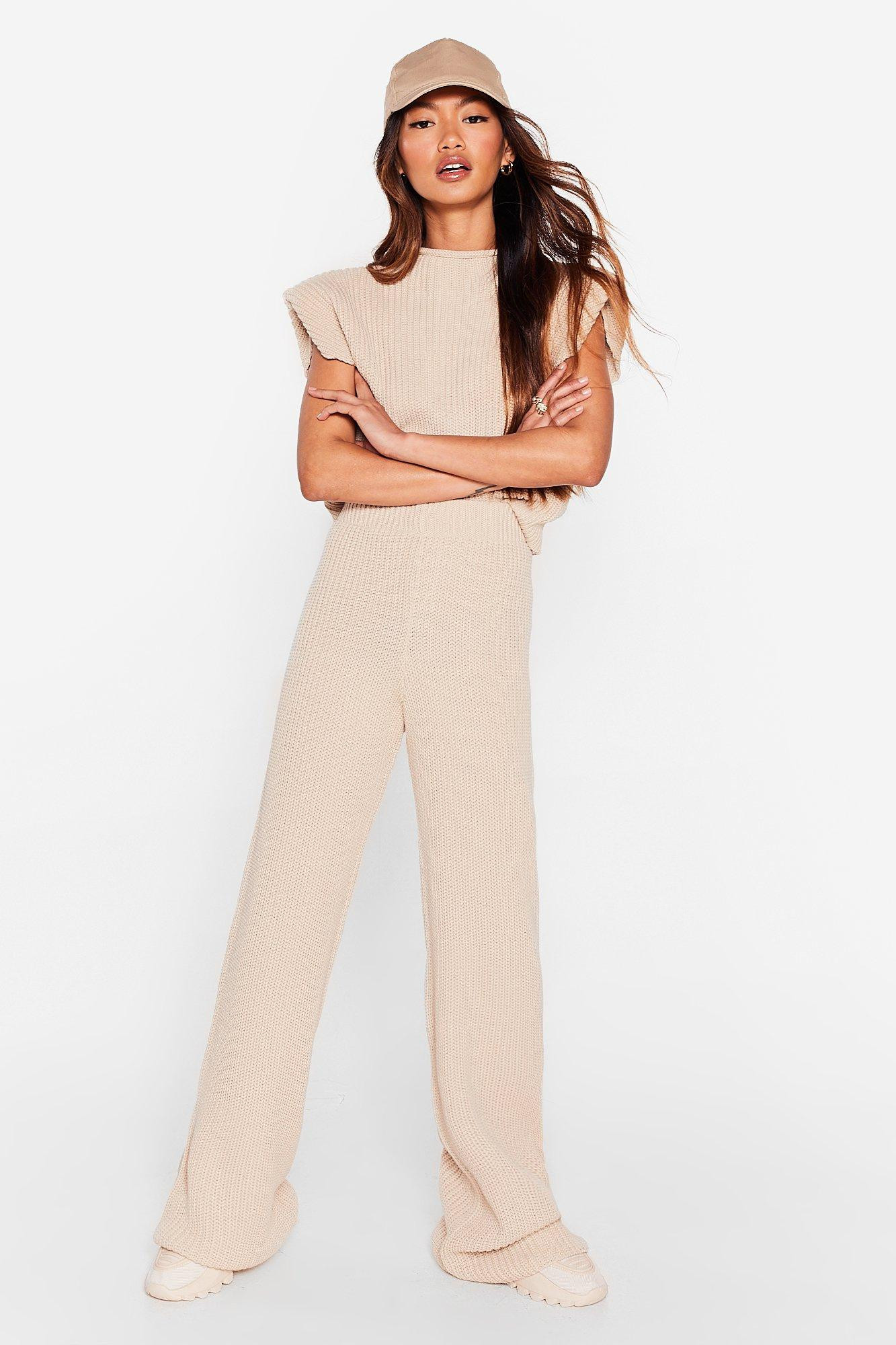 Womens Not a Shoulder Pad Idea Wide-Leg Pants Lounge Set - Oatmeal | NastyGal (US & CA)
