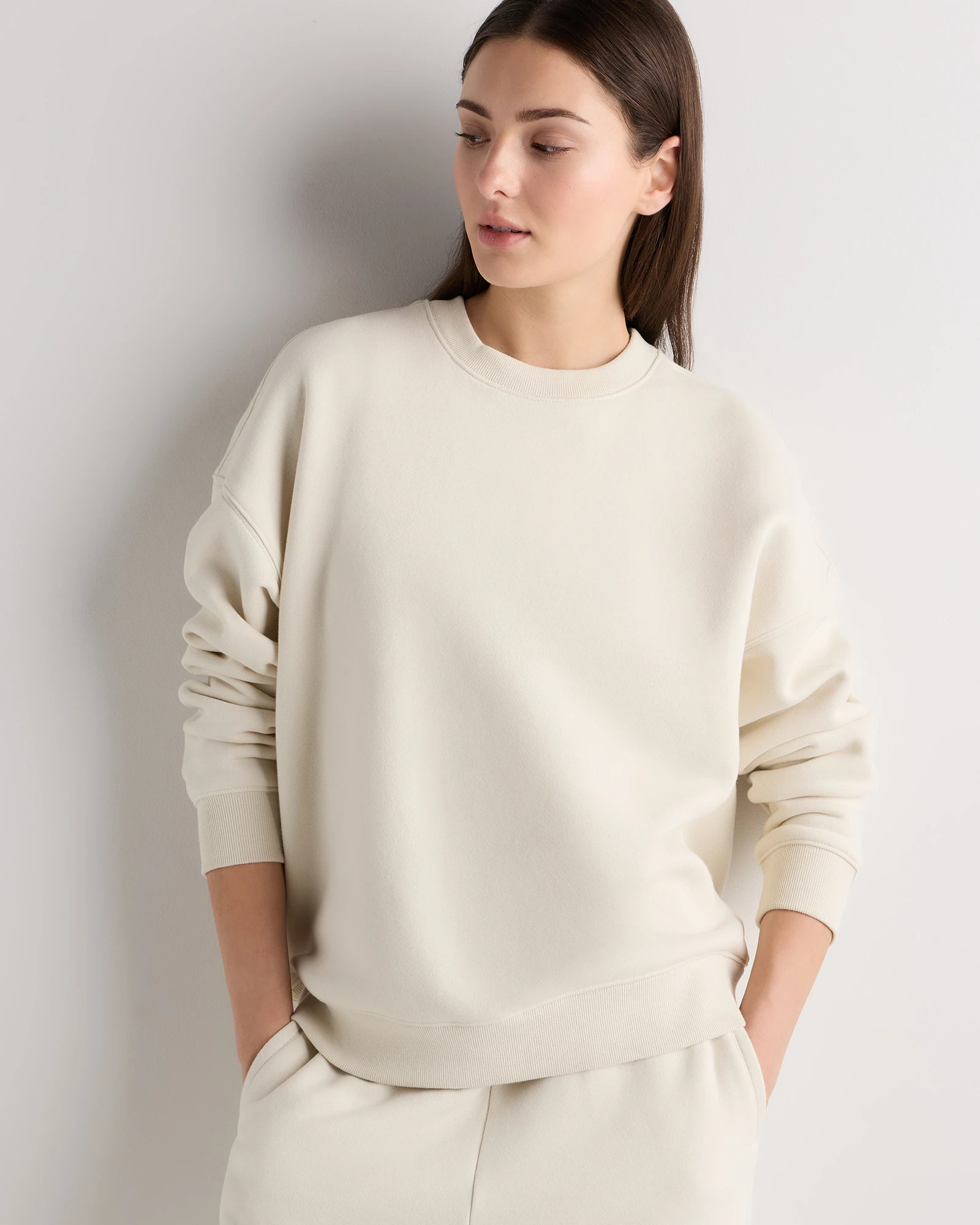 Quince | Women's Everyday Fleece Crew Neck Alpaca Sweater in Light Heather Grey, Size Large, Organic Cotton | Quince