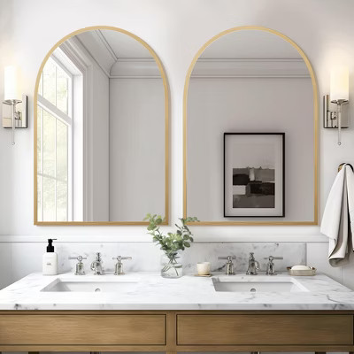 Gold-Colored Arch-Shaped Hanging Mirror with Thin Edge Aluminum Alloy, Right Angle, Double-Sided Installation | Target