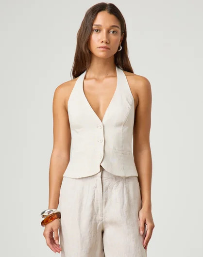 Backless Linen Blend Halter Top | Glassons (Australia)