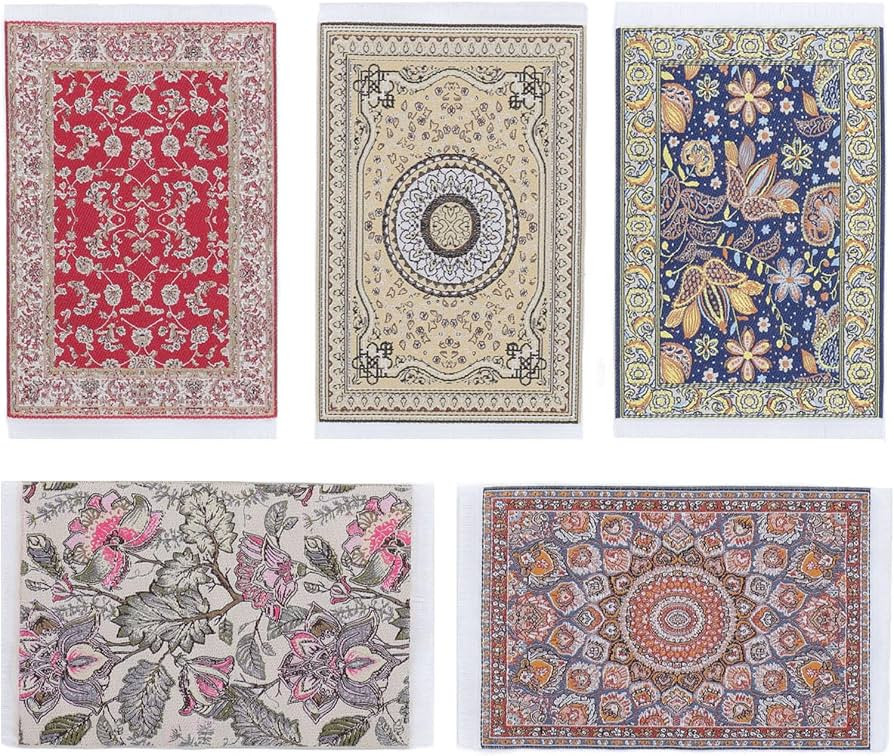 5pcs 1:12 Miniature Carpet, Floral Print Vintage Woven Rugs, Miniature Welcome Floor Blanket, Dol... | Amazon (US)