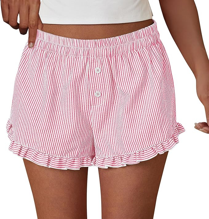 PRETTYGARDEN Womens Boxer Shorts Y2K Ruffle Pajama 2026 Summer Spring Lounge Sleep Striped Casual... | Amazon (US)