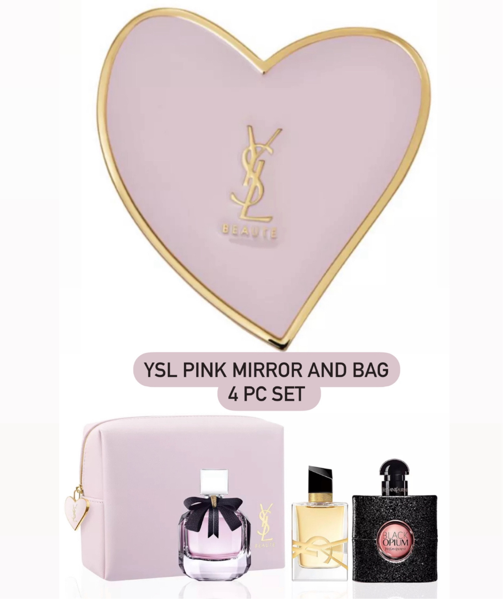 Ysl gift with purchase. Pink heart mirror and 4pc pouch gift set with purchase of a large fragrance linked below ⬇️ 

#LTKGiftGuide #LTKStyleTip #LTKBeauty