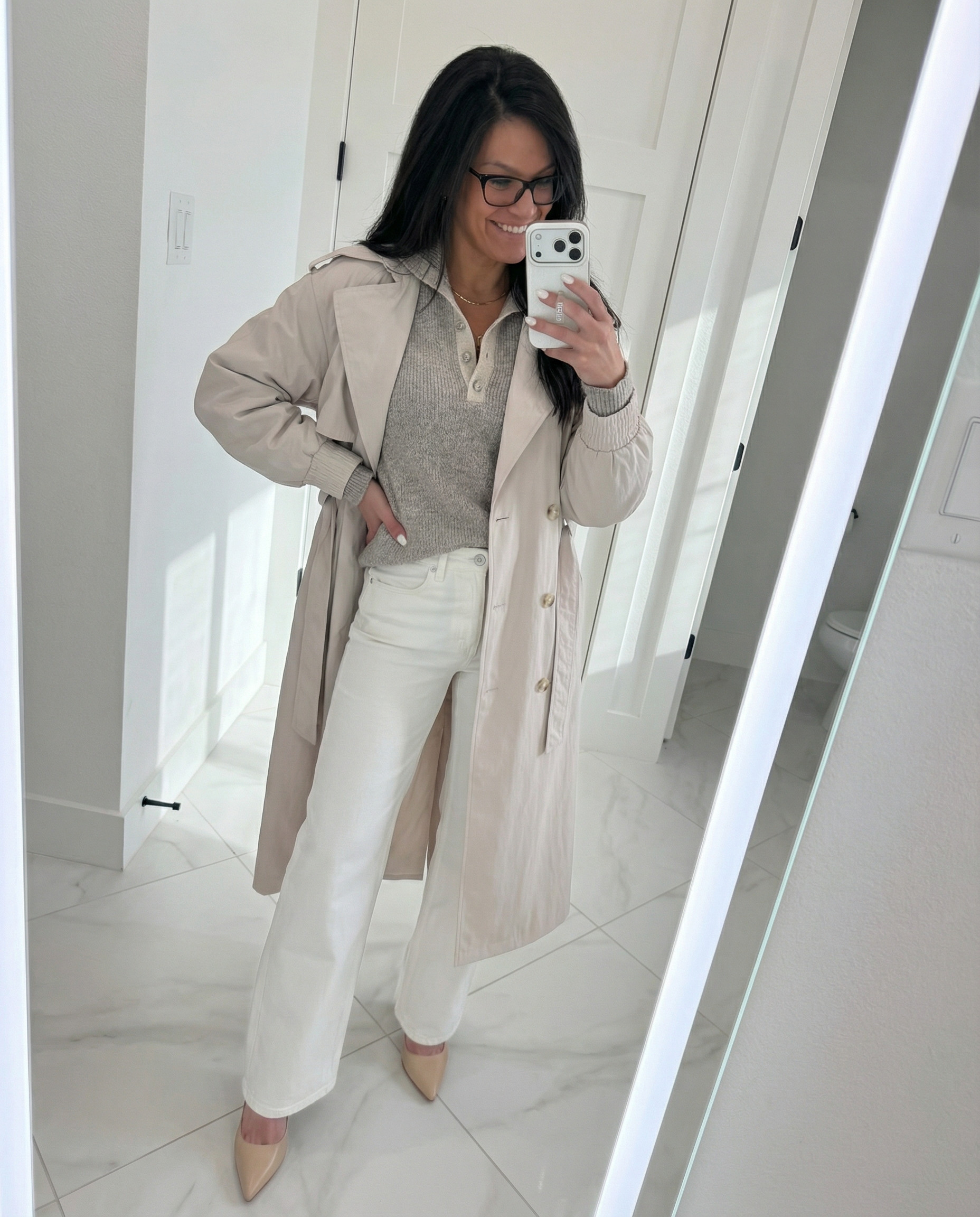 This outfit is effortless chic at its finest 🤍✨

White tailored pants, a soft pullover, and a classic trench coat layered on top — the ultimate polished, minimalist look. Clean lines, neutral tones, and timeless structure make this perfect for brunch, travel days, casual meetings, coffee runs, or everyday elevated style.

#LTKstyle #LTKfinds #ChicStyle #TrenchCoat #WhitePantsOutfit #NeutralStyle #MinimalChic #EverydayElegance #CapsuleWardrobe #WomensFashion #TimelessStyle

#LTKPetite #LTKWorkwear #LTKootd