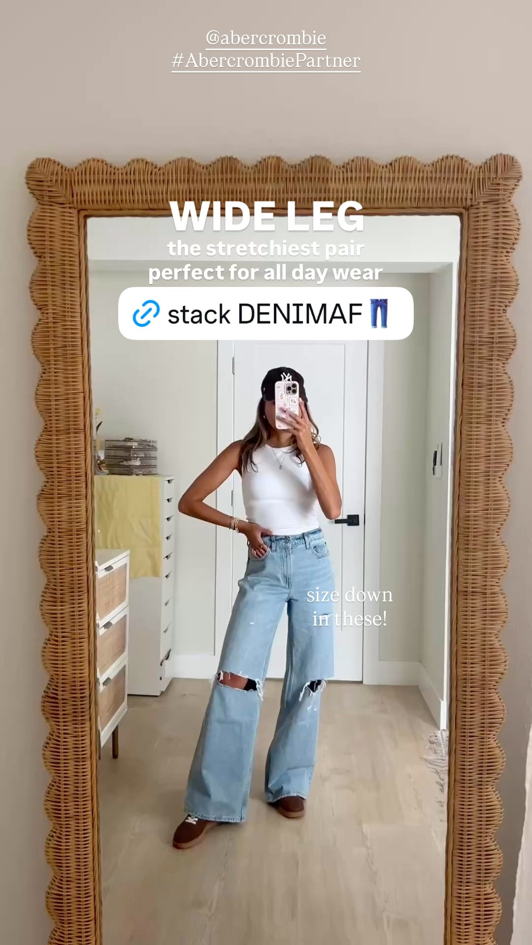 #AbercrombiePartner the best time of the year to stock up on my favorite @abercrombie jeans for fall👖💕 25-50% off denim + 20% off almost everything else + codes stack use DENIMAF for an extra 15% off. wearing a 24 regular in all of these styles 

•Denim Promo: *Offer valid online only August 5, 2026 to August 10, 2026 in US/CA. Excludes clearance. Online price reflects discount.
•Extra 20% Off: *Offer valid in stores and online August 5, 2026 to August 10, 2026 in US/CA. Exclusions apply as indicated. Online price reflects discount.
•Promo Code: *Use code DENIMAF to get an additional 15% off almost everything in stores and online at checkout from August 5, 2026 to August 10, 2026 in US/CA. Exclusions apply. See details on