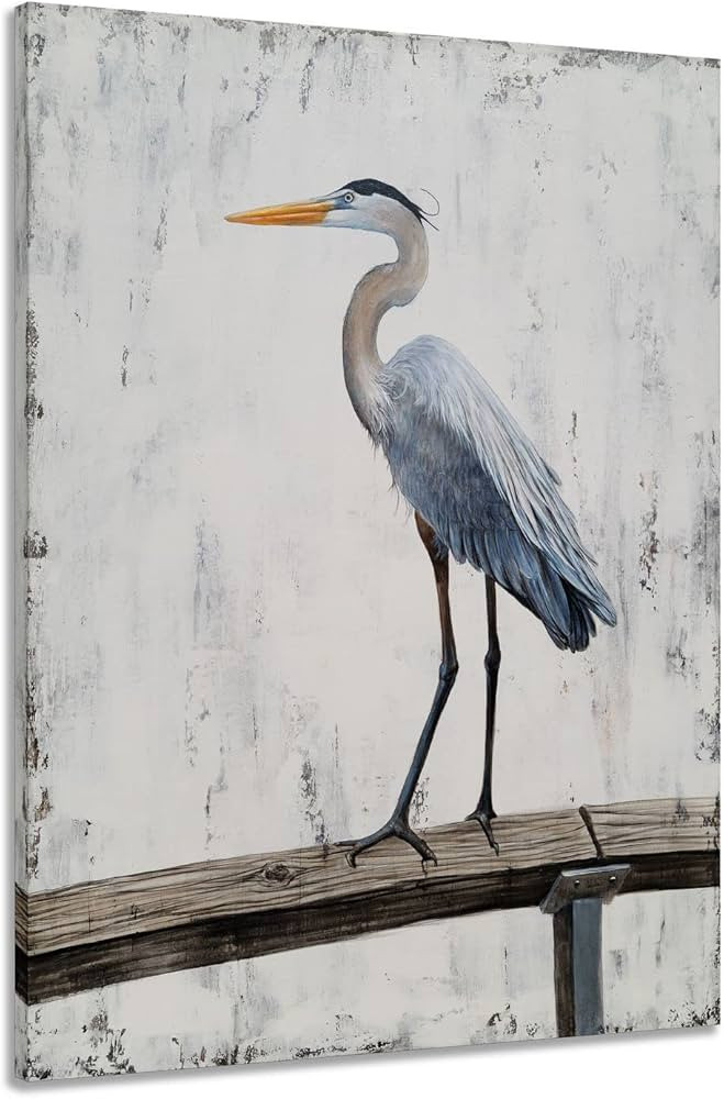 Yihui Arts Coastal Farmhouse Wall Art - Heron Painting with Textured - Realistic Bird Artwork - V... | Amazon (US)