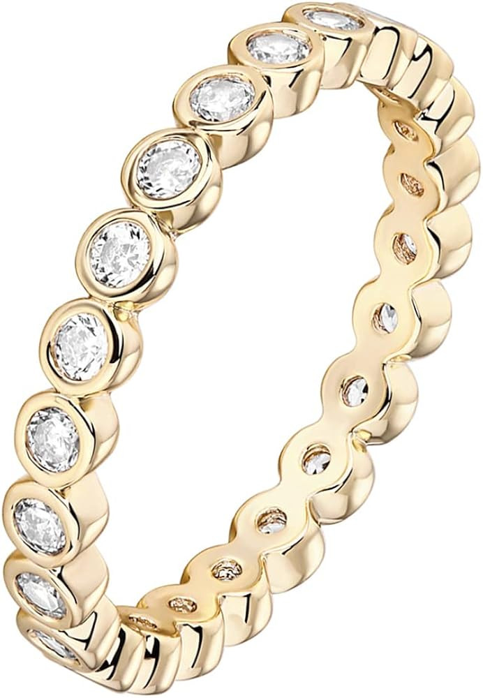 PAVOI 14K Gold Plated Rings Cubic Zirconia Love Ring | 2.8mm Stackable Rings for Women | Gold Rin... | Amazon (US)