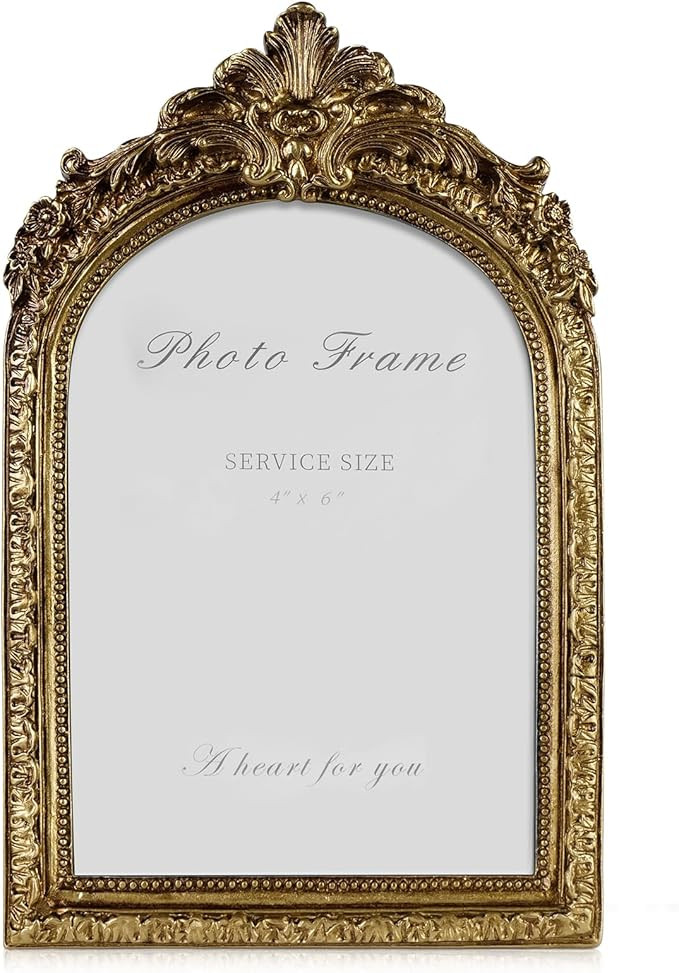 Cuspin 4x6 Picture Frame Arched Vintage Frame, Gold Ornate Resin Frames with Plexiglass Front for... | Amazon (US)