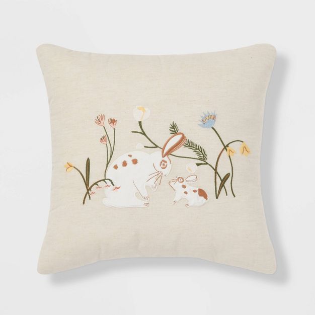 Mom and Baby Bunny Square Throw Pillow Cream - Threshold™ | Target