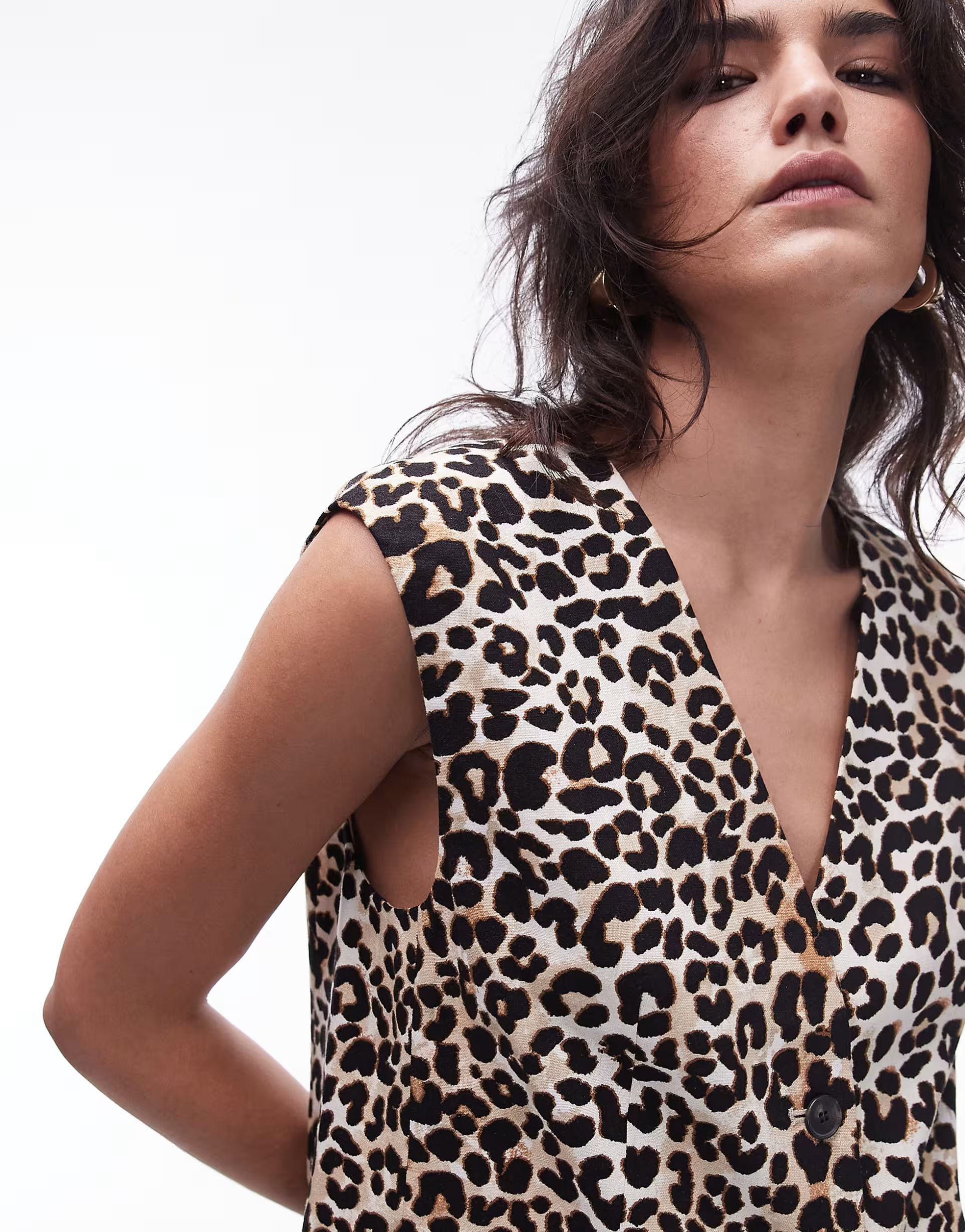 Topshop leopard print linen vest in multi | ASOS (Global)