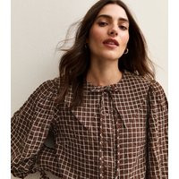 Women's Brown Crinkle Texture Check Patterned Collared Shirt New Look | New Look (UK)